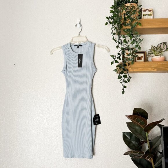 🦋 NEW LULUS Not Looking Back Light Blue Ribbed Backless Bodycon Mini Dress XS - Picture 2 of 5